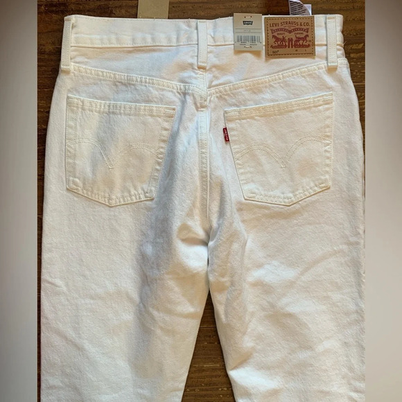 NWT Levi’s 501 Original Fit Straight Leg Jeans Distressed White Denim - Picture 11 of 14